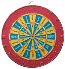 Fun Word Dart Board Drinking Game Primary Colors: Red Blue Yellow