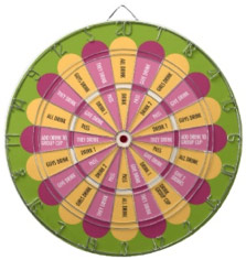 Fun Word Dart Board Drinking Game Flower: Pink, Green and Yellow
